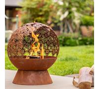 Damasque Globe Fire Pit Bowl - Weatherproof Oxidised Metal Modern Outdoor Garden Log Wood Burner With Cut-Out Design - H61 X 46Cm