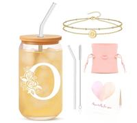 DAMCONME Bridesmaid and Birthday Gifts for Women - Letter O Initial Gift Set with Glass Cup, Bracelet - Thoughtful Present for Bridesmaid, Sister, Friend or Just Because