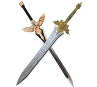 damdos Halloween Prop Cosplay 32" Sword Gold King Lion Sword +32" Arthuor Sword, The King of Llane Wrynn I Sword Lion Sword Arthur Swords Birthdays Gifts(2PCS Sets), Black, 32 Inch