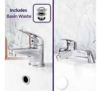 Dame Bathroom Basin Mono Mixer Tap, Bath Filler Tap & Waste Chrome