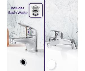 Dame Bathroom Basin Mono Mixer Tap, Bath Filler Tap & Waste Chrome