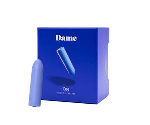 Dame Products Zee Handheld Portable Small Massager - Strong, Compact Massaging - USB Rechargeable - 100% Water Resistant Bullet - Periwinkle Color