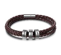DaMei Personalized Mens Leather Bracelet with Custom Beads Braid Black Name Charm Bracelet for Men with Family Names (Brown)