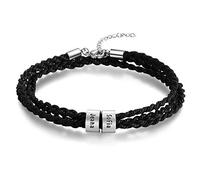 DaMei Personalized Mens Leather Bracelet with Custom Beads Braid Black Name Charm Bracelet for Men with Family Names (Black #2)