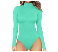 Damen Jumpsuit, Overall Damen Sommer Playsuit Womens Round Neck Turtleneck Long Sleeve Bodysuit Sexy Bottoming Shirt Jumpsuit Jumpsuit (Green S)