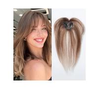 Damen Real Human Hair Topper with Bangs for Women 3D Wispy Air Bangs for Hair Loss 10 inch for Dating(Light Brown)