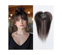 Damen Real Human Hair Topper with Bangs for Women 3D Wispy Air Bangs for Hair Loss 10 inch for Dating(Dark Brown)
