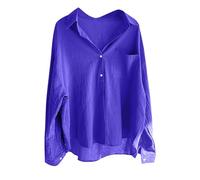 Damen Tops Weis Outfits für Damen, Turndown-Kragen, lässiges, lockeres Blusenhemd, Baumwoll-Button-Down-Hemd Weite Tops Damen Sommer (Dark Blue, L)