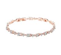 Damenuhren Rechteckig Lederarmband Roségoldenes Armband mit weißem Zirkonia, ovales Damenarmband, Schmuck, 17,8 cm Schmuckablagen Für Schubladen (White, One Size)