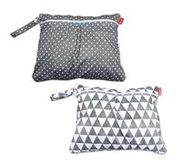 Damero 2pcs Travel Wet and Dry Bag with Handle for Cloth Diaper, Pumping Parts, Clothes, Swimsuit and More, Easy to Grab and Go (Small, Gray Triangle+ Gray Dots)