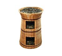 Damian-Wiklina Cat Basket for Sleeping - Indoor Cat House - Size: 50 cm Round - Willow Cat Cave - Three-tier Bed for Dogs or Cats - Natural Basket Colour - Cushion Dark Brown