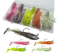 DAMIDEL 15Pcs Pre-Rigged Jig Head Soft Mini Fishing Lures，2.5"/0.25oz Paddle Tail Swimbaits/3D Eyes,Ice Fishing Jigs Lures Kit,Fishing Bait for Bass,Pike, Bluegill and Sunfish Freshwater Saltwater