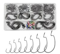 DAMIDEL 220Pcs/Box 2X Strong High Carbon Steel Fishing Hook,8 Sizes Mixed(5/0,4/0,3/0 2#,4#),Worms Senko Soft Bait Fish Hook Set for Bass,25 Pcs Eye Beads Bait, Texas Rigs,Jika Rig