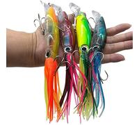 DAMIDEL 4 Pcs Large Simulation Squid Fishing Lures Bait Kit, Over 5.5 in/ 43g, 3D Holographic Eyes,Built-in Multicolored Lead BlocksThrough Heavy Duty ,Stable and Tempting