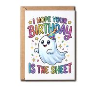 DamienBrightGift Ghost Birthday Card - I Hope Your Bday Is The Sheet Greeting - Cute Spooky Spirit Pun Gift - Humorous Halloween Party Note - Quirky Magic Stationery Tool