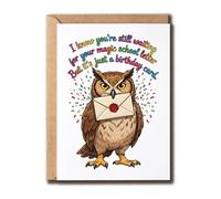 DamienBrightGift Magic School Owl Birthday Card - Wizard Letter Greeting - Hilarious Witchcraft Parody Gift - Cute Bird Pun Present - Whimsical Fantasy Stationery - Owl Art