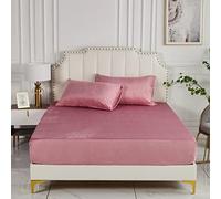 Damier Winter Plush Fitted Sheet 160 x 200 cm Pink Dusky Pink Velvet Soft Fitted Sheet High-Quality Flannel Flat Sheet Suitable for Mattresses up to 30 cm