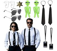 DAMIHAI 11-Piece Agent Costume Accessories, Spy Costume Accessories with Sunglasses, Tie, Alsche Headphones, ID Prop, Green Inflatable Alien Prop, Badge for Carnival Cosplay Party
