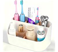 DAMIK Toothbrush Holder Bathroom Storage: 5-Slot Bathroom Organiser Accessory with Detachable Bamboo Divider - for Electric Toothbrushes Razors - No Drilling & Easy to Clean Ideal for Family Homes