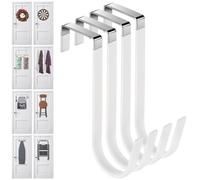 Damita Over The Door Hooks 4 Packs, Over The Door Towel Hanger for Coat, Overdoor Hangers Back of Door Hook, Sturdy Stainless Steel Hooks with Anti-Scratch Rubber Surface for Hanging Coats White