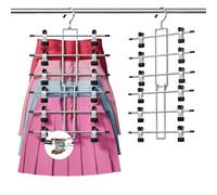 DAMITA Skirt Trouser Hangers with Clips Space Saving Hanging Closet Organizer 6 Tiers Multi Hanger with 360° Swivel Hook, Finger-Safe Design- College Dorm Room Apartment Essentials 1-pack
