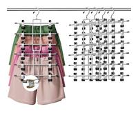 DAMITA Skirt Trouser Hangers with Clips Space Saving Hanging Closet Organizer 6 Tiers Multi Hanger with 360° Swivel Hook, Finger-Safe Design- College Dorm Room Apartment Essentials 4-pack