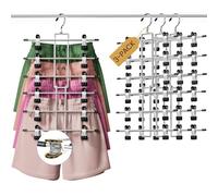 DAMITA Skirt Trouser Hangers with Clips Space Saving Hanging Closet Organizer 6 Tiers Multi Hanger with 360° Swivel Hook, Finger-Safe Design- College Dorm Room Apartment Essentials 3-pack