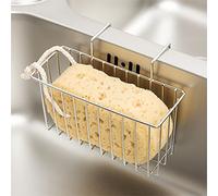 Damita Sponge Holder for Kitchen Sink, Sink Caddy Kitchen Sink Tidy Brush Dishwashing Liquid Drainer Rack Silver, Small