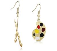 DAMLENG Charm Chic Artist Matte Gold Palette Paint Brush Dangle Drop Earrings for Women Girls Artist Art Teacher Statement Jewelry Gifts, Metal