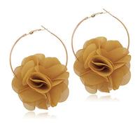 DAMLENG Lightweight Bohemian Big Fabric Flowers Dangle Drop Earrings Handmade Charm Chic Petal Hoop Earrings with Chiffon Floral Tassel for Women Vacation Wedding, 7.5 cm, cloth