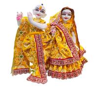 DAMODAR™ BEAUTIFUL RADHA KRISHNA WASHABLE POSHAK//YELLOW VELVET//RADHA KRISHNA KI POSHAK (6"/9-10 INCH IDOL)