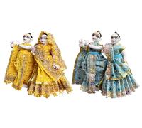 DAMODAR'S™ Beautiful Radha Krishna Washable Dresses//Yellow and Sky Georgette Embroidery Fabric//Combo of 2 Radha Krishna Dresses (5NO/8 INCH Idol)