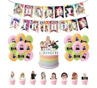 Damoff Birthday Decorations Party Supplies: 18pcs Balloons, 1pcs Birthday Banner, 13pcs Cake Topper - Multi-color Cartoon Theme