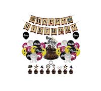Damoff Birthday Party Decorations: Banner, 24 Balloons, 25 Cake Decorations - Red, Blue, Yellow - Birthday Occasion