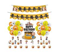 Damoff Birthday Party Supplies: 1pcs Banner, 24pcs Balloons, 25pcs Cake Toppers - Cartoon Pattern
