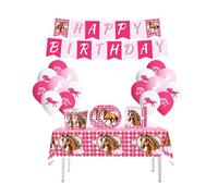 Damoff Horse Birthday Decorations: Racing Horse Party Supplies - Pink Animal Print Tableware & Balloons