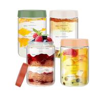 DaMohony 4 Pack Overnight Oats Jars, 650ml Glass Jars with Lids & Measurement Marks Leak Proof Reusable Wide Mouth Mason Jars for Cereals Milk Condiment Dressing