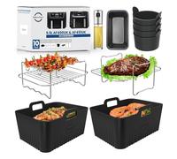 DaMohony Air Fryer Accessories for Ninja AF400UK / AF451UK, 10 PCS Ninja AF400UK Dual Air Fryer Accessories with Wire Racks Rectangular Trays Oil Bottle for 9.5L Dual Air Fryer