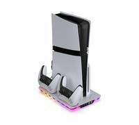 DaMohony Charging Station for PS5/PS5 Slim/PS5 Pro Console, PS5 Cooling Stand & Controller Chargers with RGB LED Charging Dock, Game Accessories with 3 Level Cooling Fan