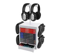 DaMohony Game Storage Tower Stand, Universal Game Holder Rack for PS5/PS4/Xbox Series X/Xbox one/Switch Games with 4 Controller Holders and Drawer, Stores 10 Game