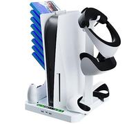 DaMohony PS5 & PS VR2 Stand and Cooling Station with Controller Charging Station, 3-in-1 PS5 Stand with 2 Cooling Fan for 5 and VR2, Headset Holder, PS5/PS VR2 Accessories