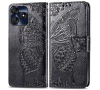 DAMONDY for BLU G64L Phone Case,PU Leather Butterfly Embossed Flowers Magnetic Flip Cover Stand Card Holders Hand Strap Wallet Purse Cases for BLU G64L -Black