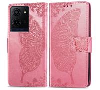 DAMONDY for Jitterbug Smart 5 Case Compatible for Lively Jitterbug Smart 5 Phone Case Cover Butterfly Embossed Flowers PU Leather Magnetic Flip Stand Card Holders Hand Strap Wallet Purse -Pink