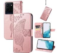 DAMONDY for Jitterbug Smart5 Case Compatible for Lively Jitterbug Smart 5 Phone Case Cover Butterfly Embossed Flowers PU Leather Wallet Card Slot Kickstand Magnetic Closure Flip Folio-Rose Gold