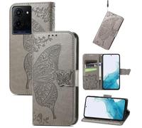 DAMONDY for Jitterbug Smart5 Case Compatible for Lively Jitterbug Smart 5 Phone Case Cover Wallet Women Flip Folio Butterfly Embossed PU Leather Stand Credit Card Holders Slots Wrist Strap -Grey