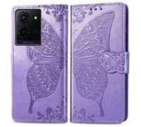 DAMONDY for Lively Jitterbug Smart5 Case Compatible for Jitterbug Smart 5 Phone Case Cover Butterfly Embossed Flowers PU Leather Magnetic Flip Stand Card Holders Hand Strap Wallet Purse -Light Purple