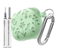 DamonLight Flora Engraved AirPods 4 Case, Shockproof Protective Soft Silicone Case with Keychain for Apple Airpods 4th Generation 2024 (Avocado Green)