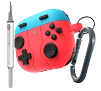 DamonLight Game Case for AirPods 4 Cover Shock-Proof Protective Silicone Case with Cleaning Pen and Keychain Accessories for Apple Airpods 4th Generation (Blue & Red)