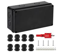 DAMORON Black Industrial Surface-Mount IP65 Waterproof ABS Junction Box, 200 x 100 x 70 mm, Includes 1 x Box, 8 x M24 Cable Glands, 1 x 12 Strip Terminal Blocks, 4 x Stainless Screws