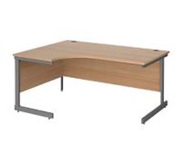 Dams International Contract 25 Left Hand Ergonomic Desk with Beech Coloured MFC Top and Graphite Frame Cantilever Legs 1,600 x 1,200 x 725 mm